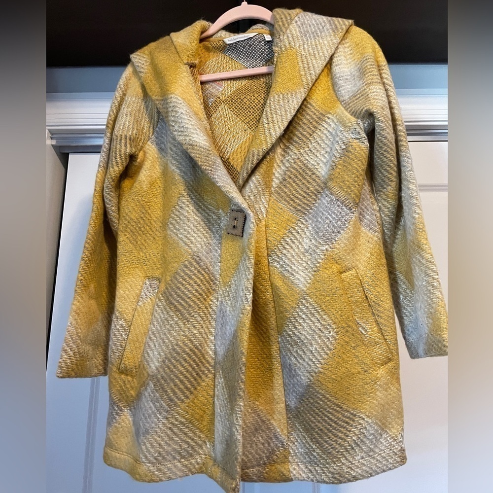 NWOT Soft Surroundings Fall Fling Sweater Jacket Size Petite Small Yellow Gray